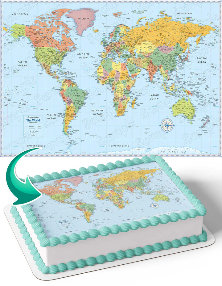 World Map Glove Earth WM Edible Cake Toppers