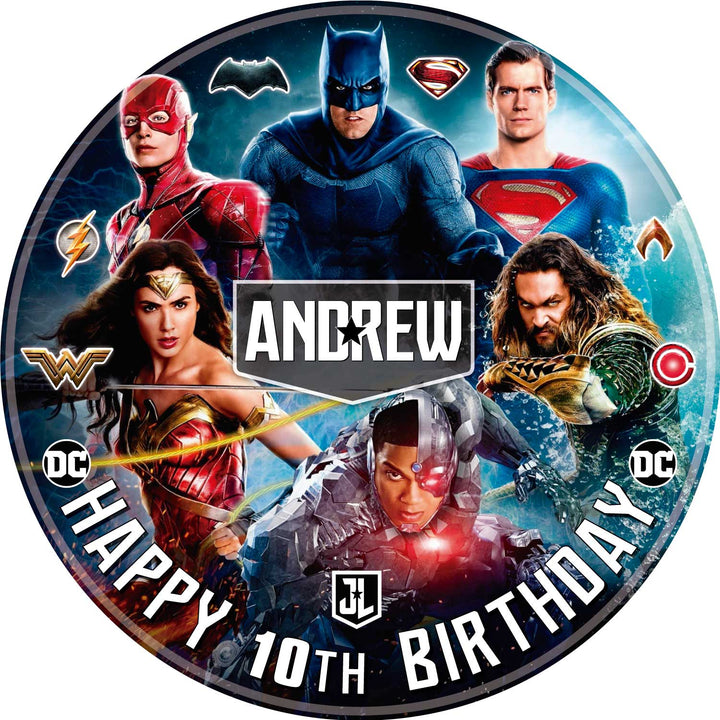 Zack Snyders League Super Heroes Edible Cake Toppers Round